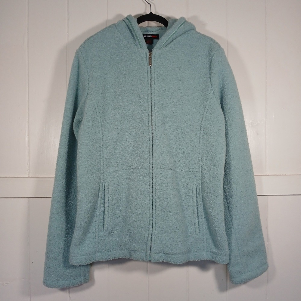Weather Tamer Womens Blue Textured Fleece Full Zip Hoodie‎ Jacket Large 525159